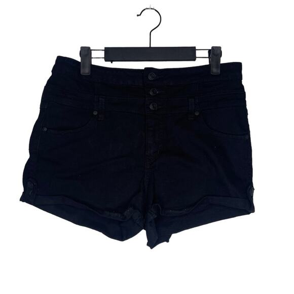 Eunina Womens Shorts Size L Black Ruby High Rise Stacked Waist Denim Jean Short - Picture 1 of 16